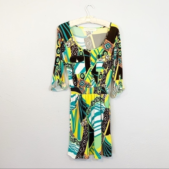 Tracy Negoshian Bright Geometric Print Dress - Picture 1 of 6